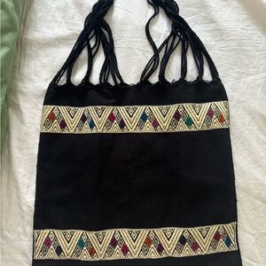 Black Tote Bag with Colorful Geometric Pattern